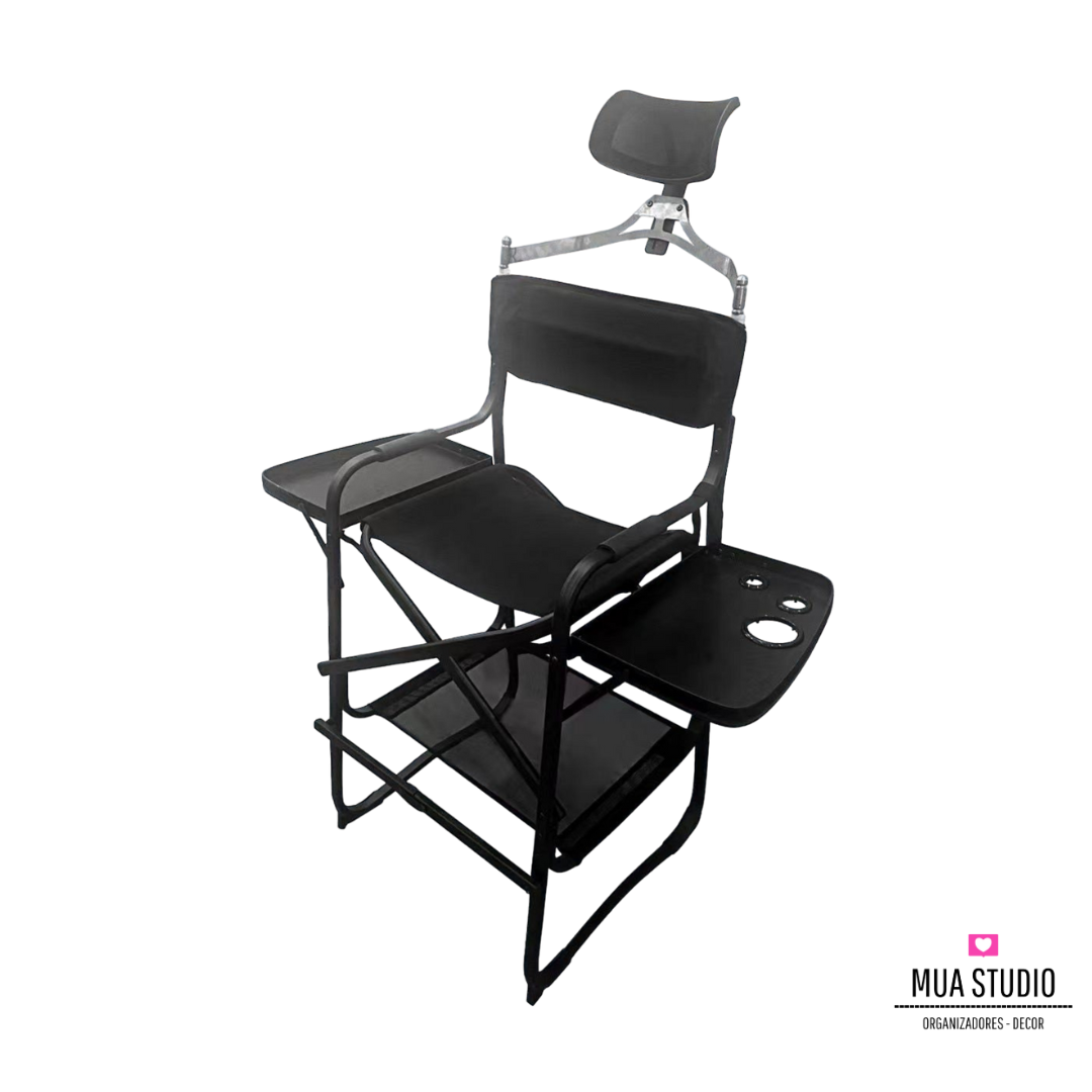 Silla plegable para maquillaje y peinado profesional con cabecera