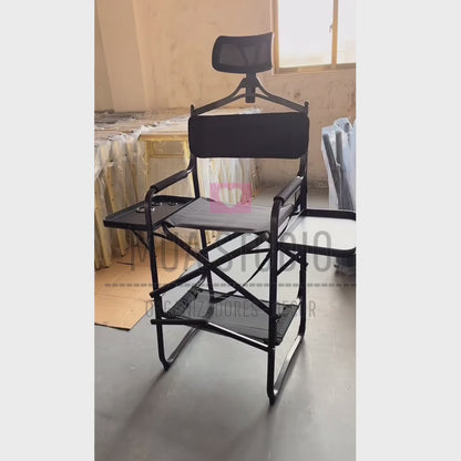 Silla plegable para maquillaje y peinado profesional con cabecera