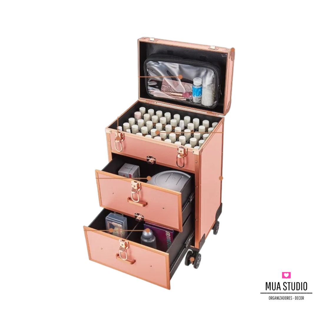 Maleta manicure con ruedas y cajones uñas